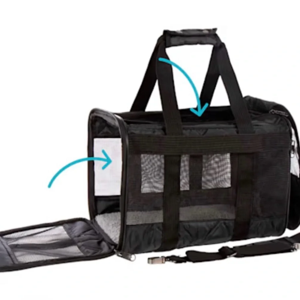 Black Pet Carrier Bag with Mesh Panels